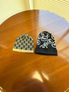 Michael Kors MK Logo Knit Beanie Hat Set of 2 - Brown & Black